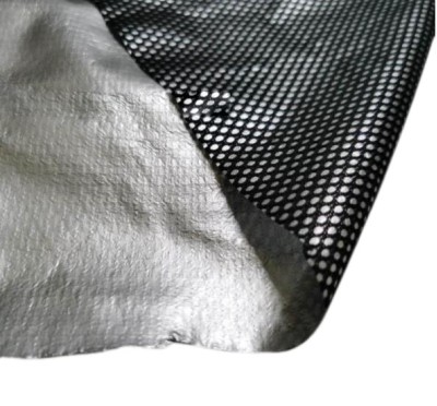 SZ YF 網眼復合TPU銀膜夾網布  成份：滌綸  克重：75g  紗支：75D*75D  2.5ply   45度照